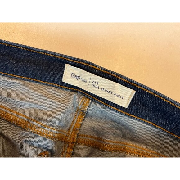 Gap 1969 Vintage True Skinny Ankle Jeans Stretch Mid Rise Dark Blue Size 28R - Picture 7 of 9
